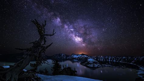 Phenomenon Oregon Night Milky Way Starry Night Snow Night Lights