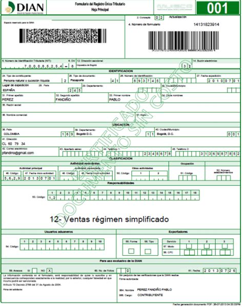 Formulario del registro unico tributario. Tatiana Castrillón Laverde: RUT Y REGISTRO MERCANTIL ...