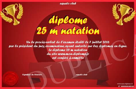 Diplome 25 M Natation