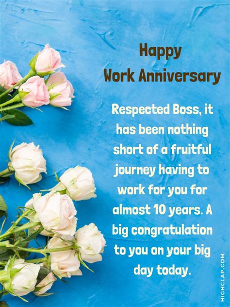 Happy Work Anniversary Wishes To Boss