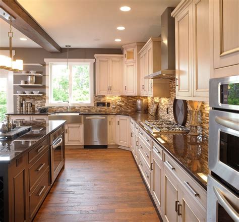 Wood kitchen countertops, or butcher block countertops, add rustic warmth to any kitchen and are perfect for kitchen islands. Blooming Copper Kitchen Countertops interior Designs with Two Tone Cabinets and Wood Flooring
