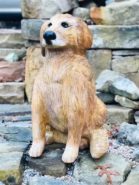 Chainsaw And Hand Carved Golden Retriever Statuefigurine Wood Carving