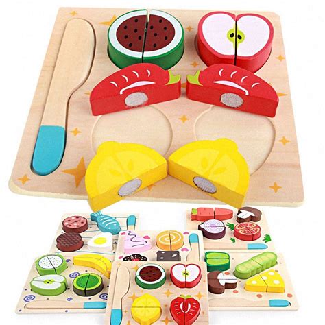 5 أنماط أطفال خشبية قطع الفواكه الخضروات الحلوى لغز مطبخ لعب الأطفال نتظاهر اللعب الطبخ لعبة