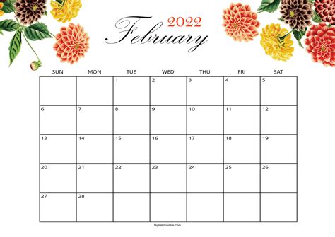 february 2022 calendar cute floral templates