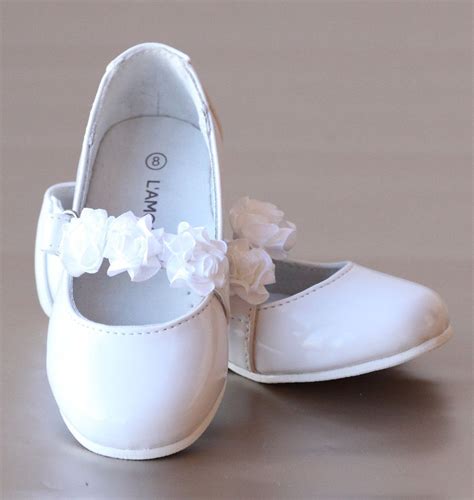 Lamour Patent White Leather Flower Girl Flats White Shoes For Girls