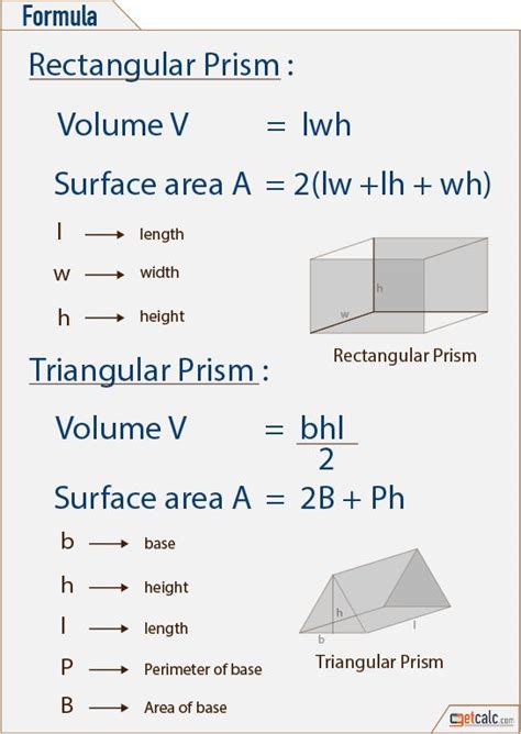 Rectangular And Triangular Prism Formula Volume And Surface Area Volume