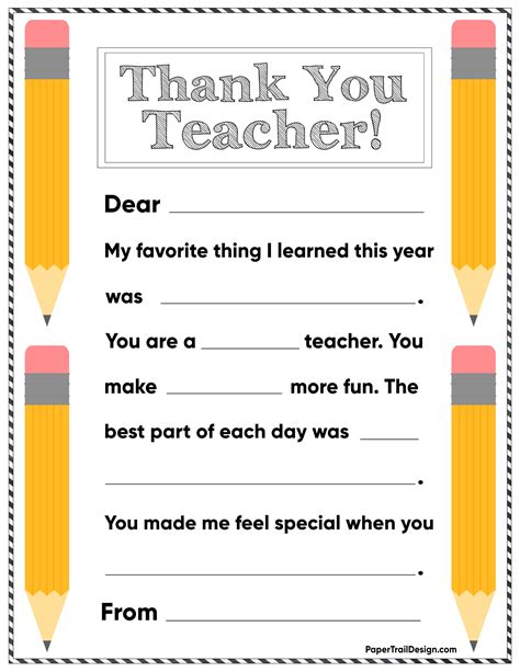 Free Printable Thank You Cards For Teachers Printable Form Templates