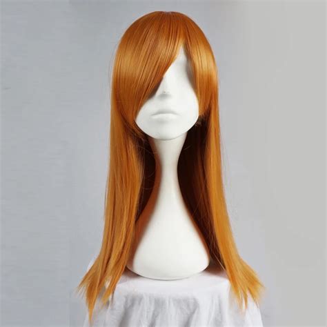 55cm 70cm long straight orange anime cosplay full wig wig cap heat resistant in synthetic none