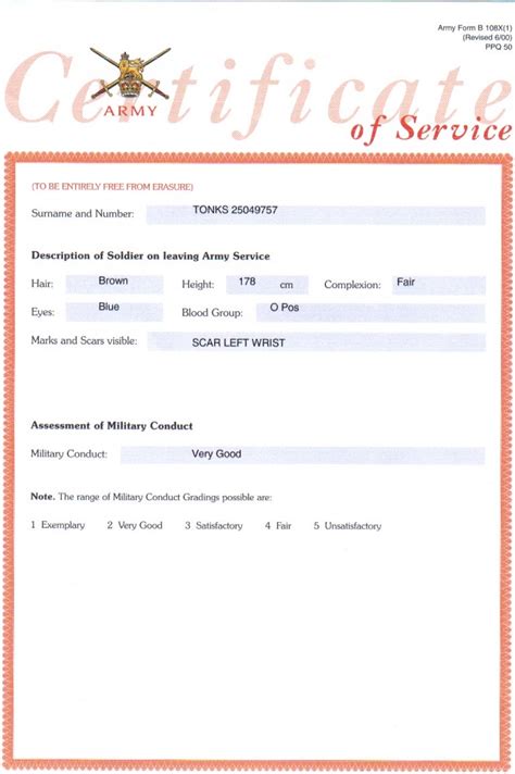 British Army Certificate Of Service Military Conductpdf