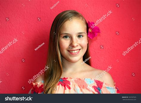 Beautiful Blond Haired 13 Years Old Girl Portrait Stock Photo 105787925