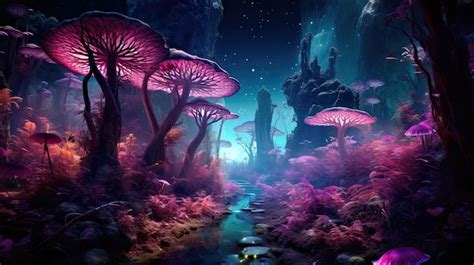 Premium Ai Image Fairy Tale Forest Fantasy With Shining Neon Light Style