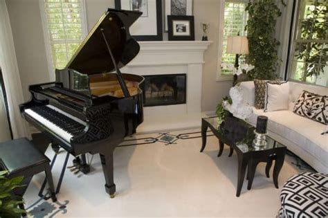 Life is better with music and we need music to be happy. living-room-with-white-theme-baby-grand-piano - Designing Idea