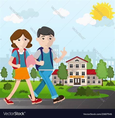 Boy And Girl Going To School Royalty Free Vector Image