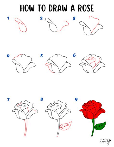 How To Draw A Rose Step By Step Easy Crafty Morning