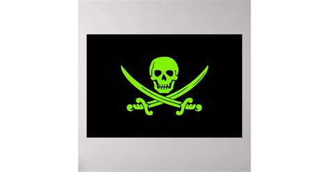 Neon Green Jolly Roger Pirate Flag Poster Zazzle