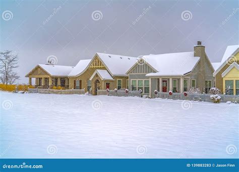 Winter Landscape With Snowy Homes In Daybreak Utah Stock Image Image