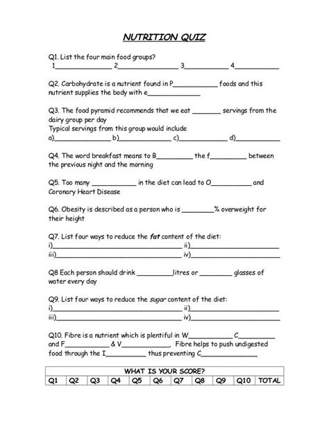 Diet And Nutrition Quizzes Printable Sights Sounds