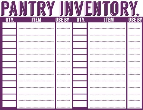 Kitchen Inventory Printable Grocery List Food Inventory Planner Paper