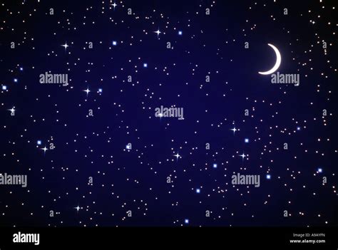 Night Sky With Crescent Moon And Stars Stock Photo Alamy