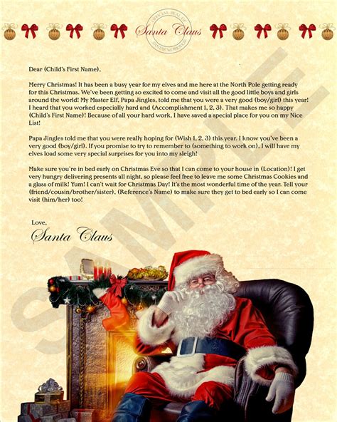 Personalized Christmas Letter From Santa Claus 10 Custom Fields Mailed