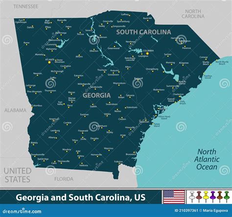 Georgia And South Carolina United States Stock Vector Illustration