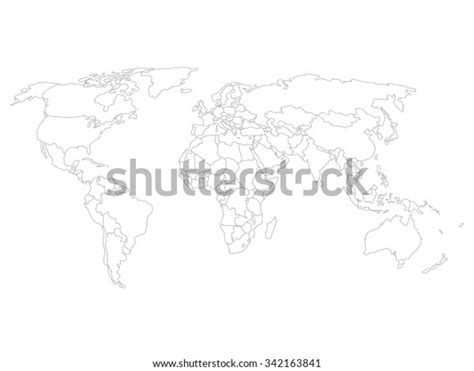 World Map With Smoothed Country Borders Thin Black Outline On White