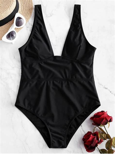 32 Off 2021 Zaful Plunging Backless One Piece Swimsuit In Black Zaful
