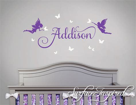 Custom Name Wall Decal With Beautiful Fairies Script And Butterflies