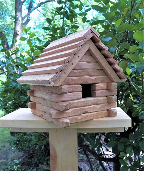 Log Cabin Birdhouse Lincoln Log Style Handcrafted Cedar Etsy