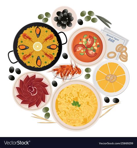 Circle Typical Tapas And Dishes Spanish Royalty Free Vector