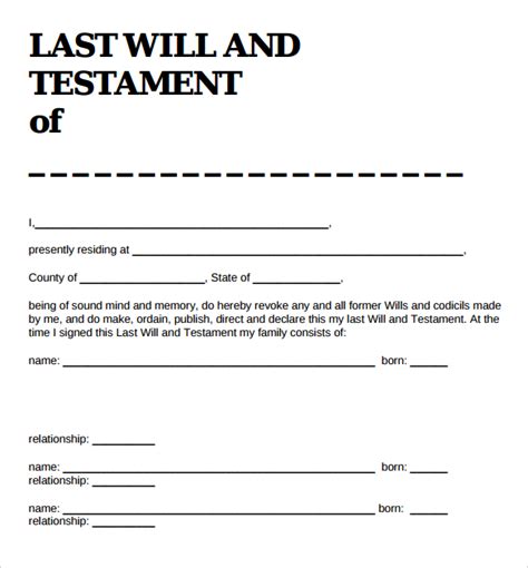 9 Sample Last Will And Testament Forms Sample Templates