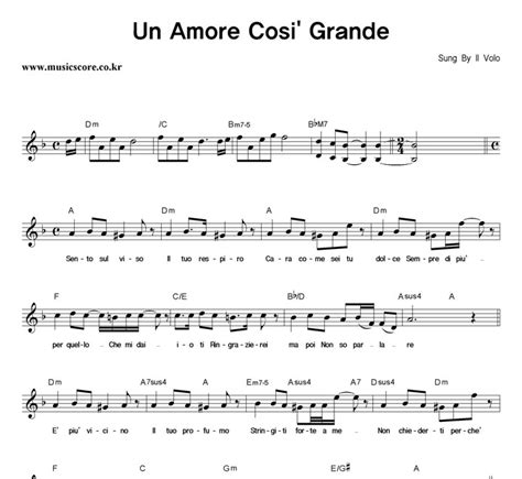 Un Amore Cosi Grande Sheet Music Free Hot