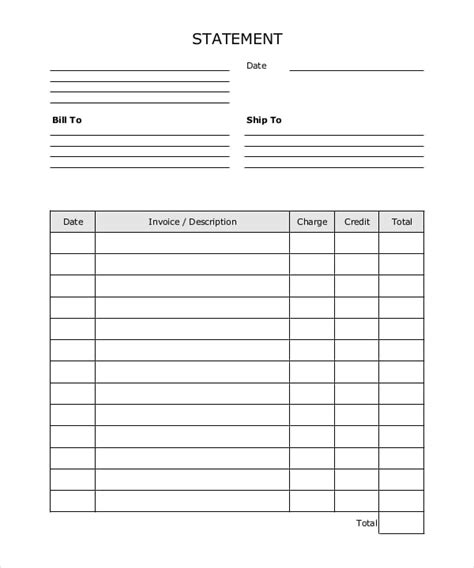 Billing Statement Template Free Word Printable Templates