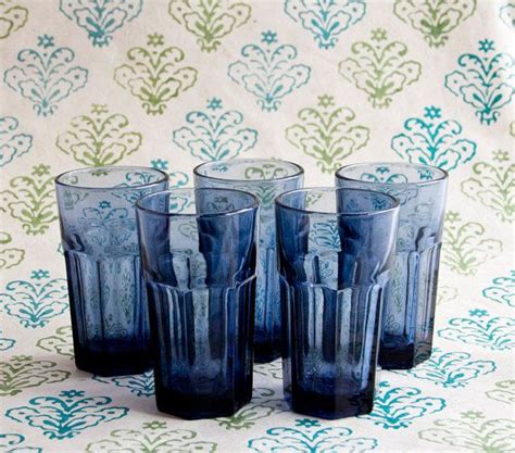 Blue Drinking Glasses Libbey Duratuff Gibralter Pattern Blue