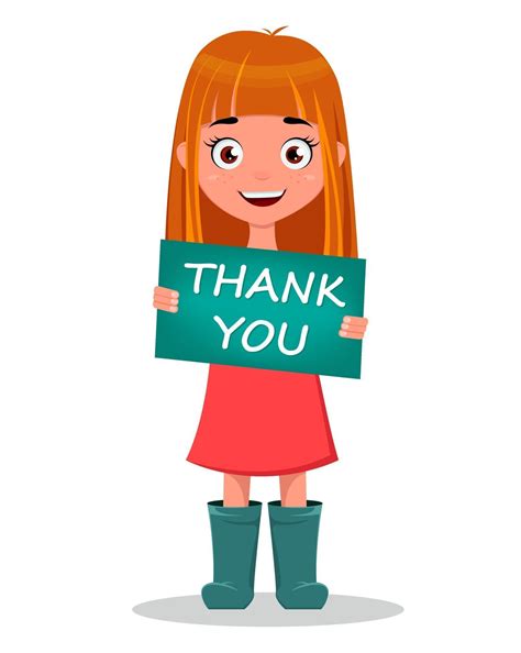 Cute Funny Smiling Cartoon Girl Holding Sign Thank You 3105304 Vector