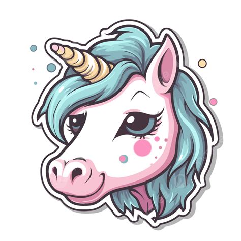 The Cute Unicorn Sticker With Blue Hair And Iridescent Horns Clipart