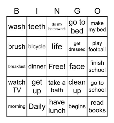 Daily Life Bingo Card