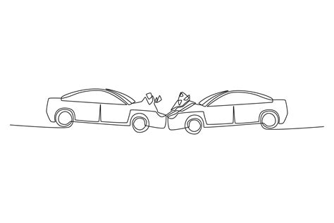 Single One Line Drawing Car Accident On The Street Road And Traffic