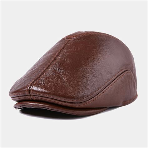First Layer Cowhide Leather Hat Mens Fashion Beret Hats Beret Caps