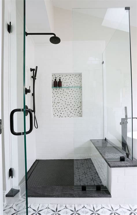 The shower fixture has a beautiful black finish that makes it stand out and look elegant in the bathroom. Master bathroom remodel - black matte fixtures, grey black ...