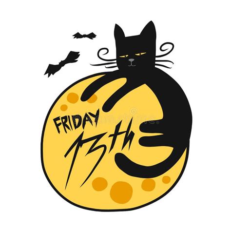 Friday 13th Black Cat And Full Moon Cartoon Illustration Stock Vector
