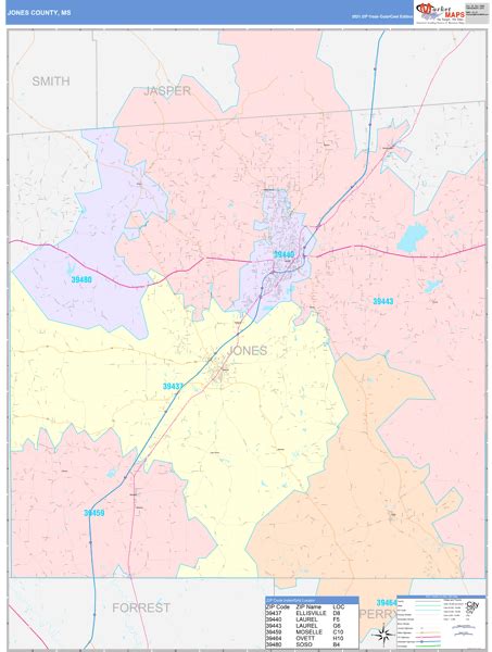 Jones County Ms Wall Map Color Cast Style By Marketmaps Mapsales