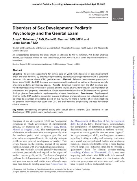 Pdf Disorders Of Sex Development Pediatric Psychology And The