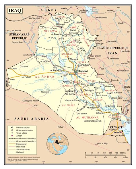 Large Detailed Political And Administrative Map Of Iraq With Roads