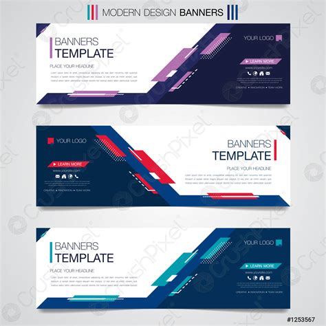 Abstract Horizontal Business Banner Geometric Shapes Design Web Set