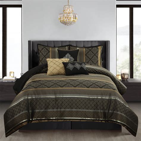 Lanco Geometric Black And Gold Comforter Set King Size 7 Piece