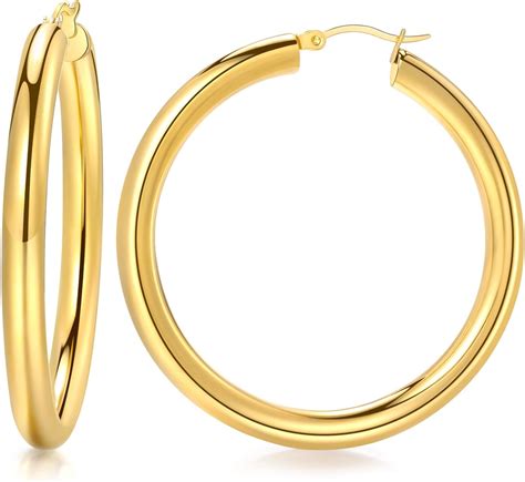 Hoop Earrings For Women 14K Gold Plated Large Chunky Hoop Earrings