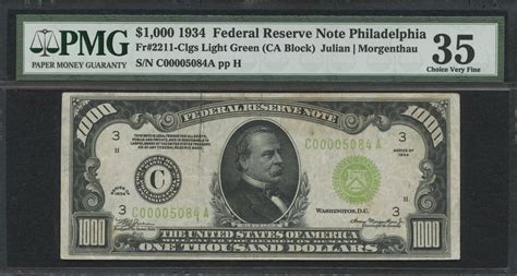 1934 1000 One Thousand Dollars Federal Reserve Note Ca Block Fr