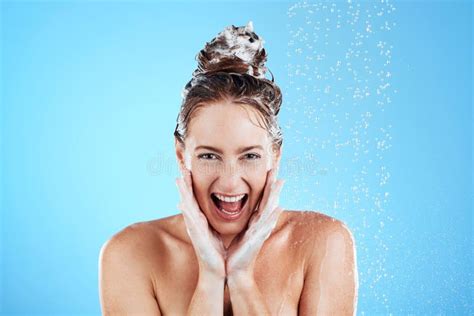 Shower Beauty And Excited Portrait Of Woman In Studio Shout For