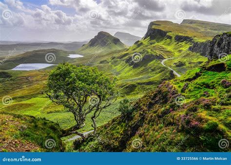 Scenic View Of Quiraing Mountains In Isle Of Skye Scottish High Stock